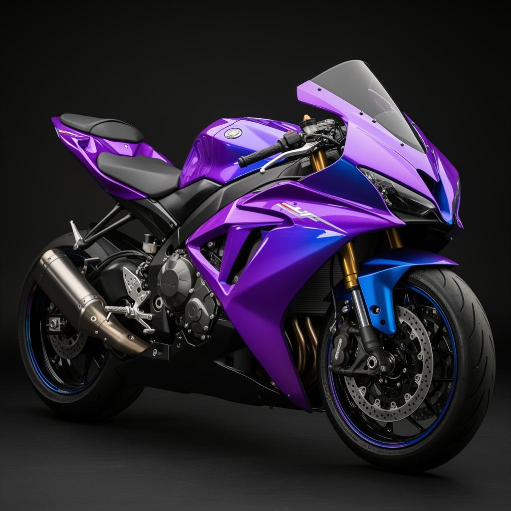 Sport motorcycle wrapped in colour-shift purple vinyl