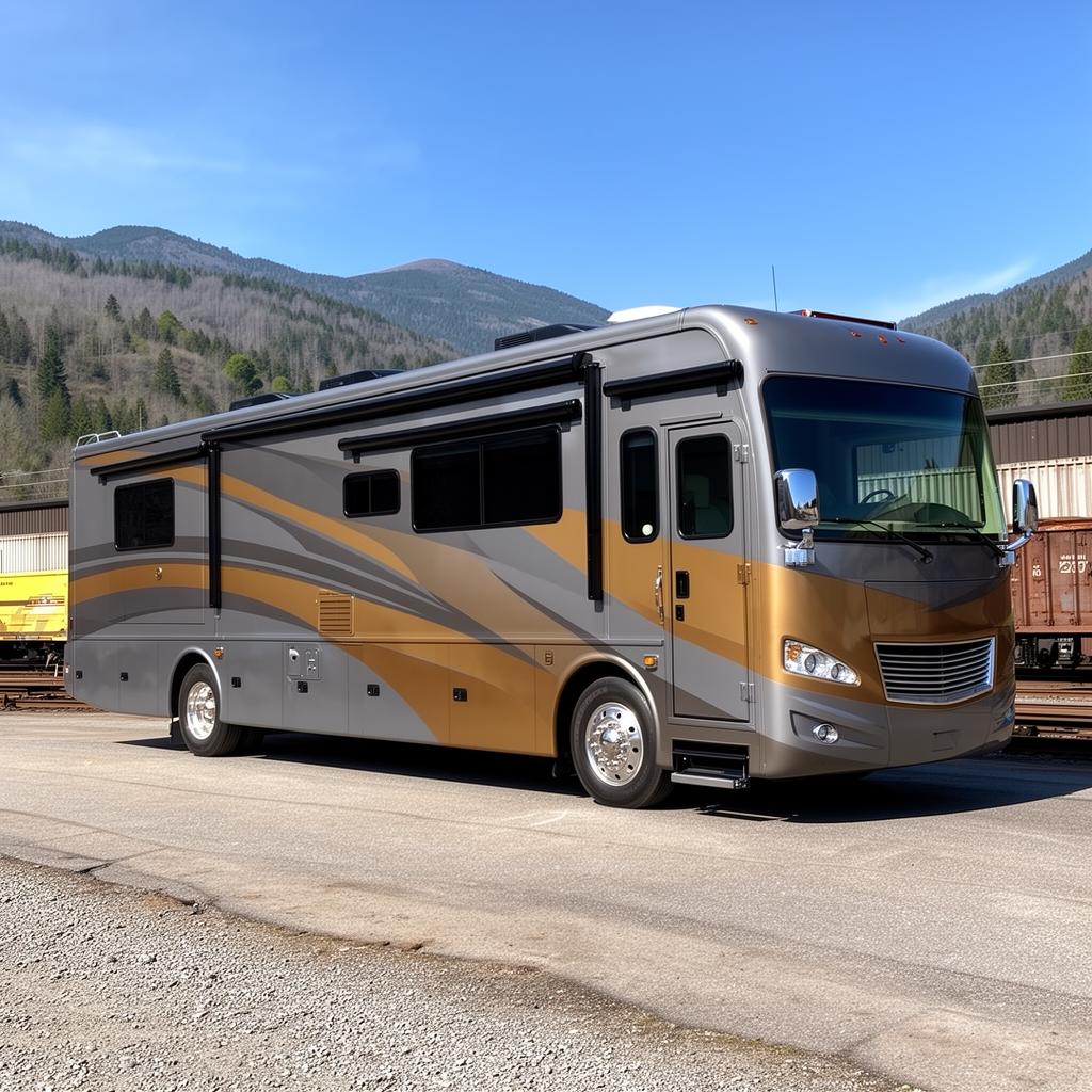 Class C motorhome wrapped in two-tone satin grey and bronze vinyl